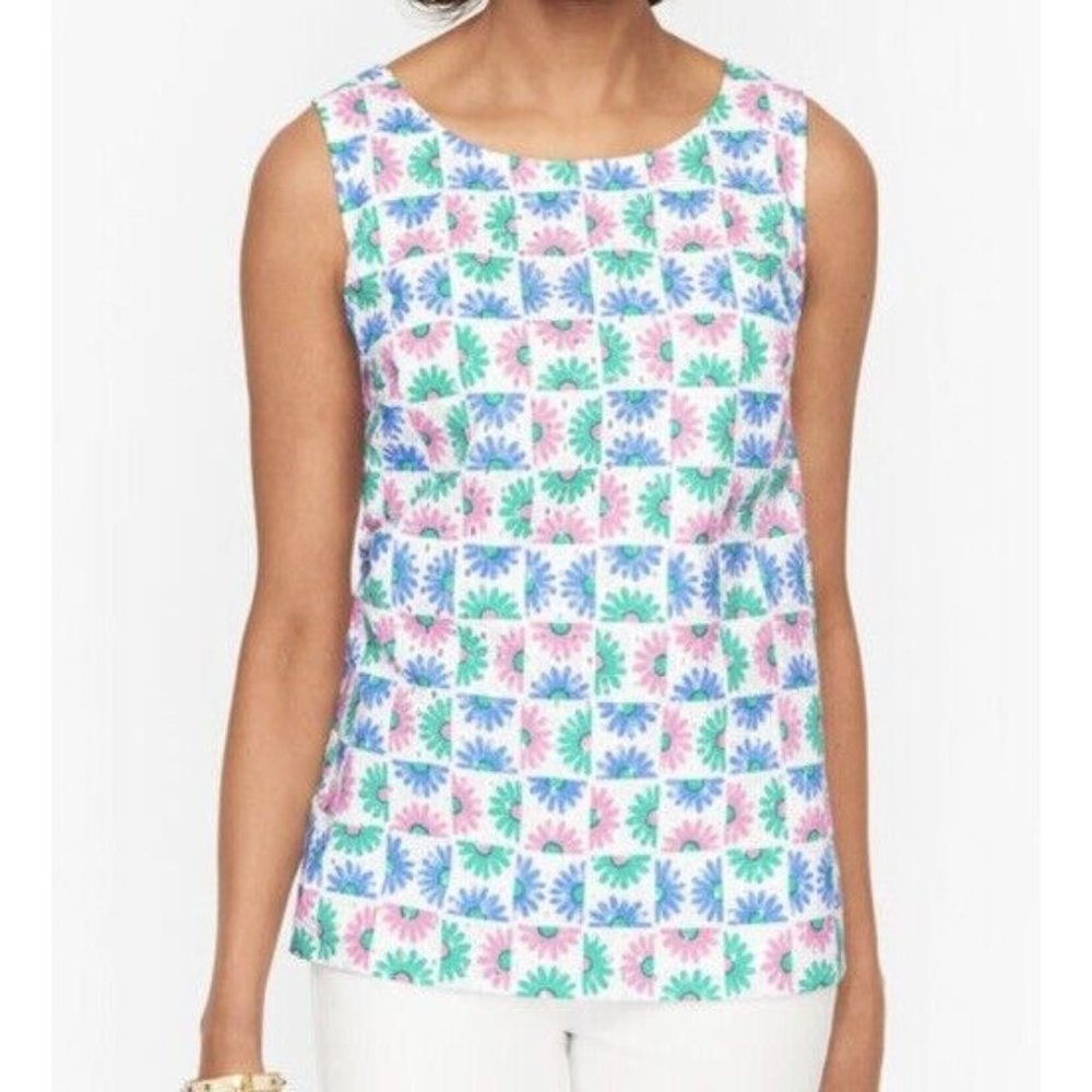 New Talbots Daisy Eyelet Shell Sleeveless Cotton Zip Blouse Size Small